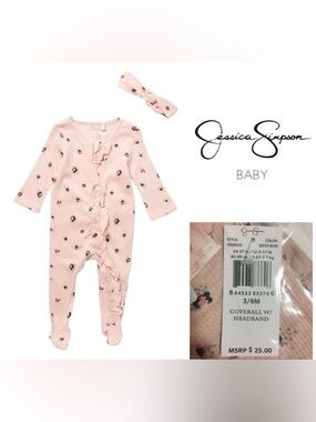 🆕JESSICA SIMPSON BABY - 3/6M - NWT - 2PC PINK FLORAL SLEEPER AND HEADBAND